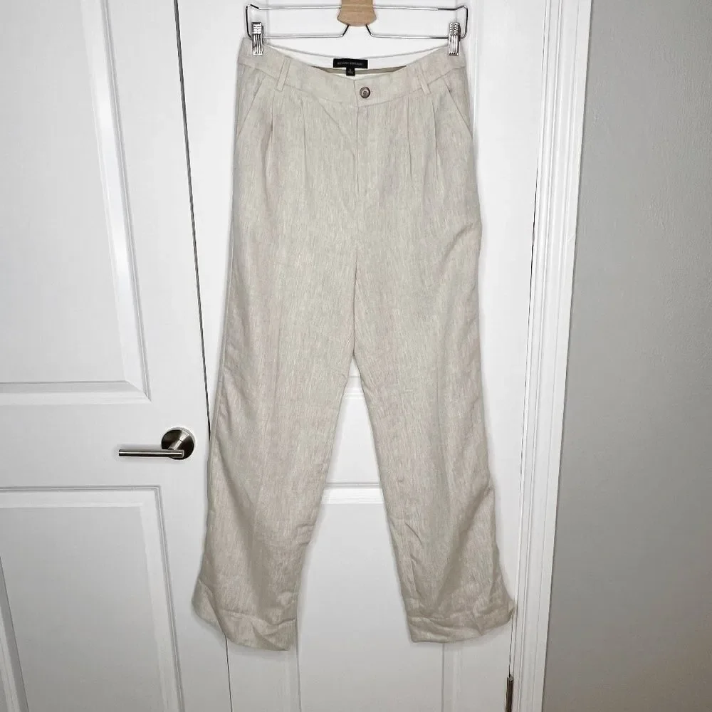 Banana Republic PALMA STRAIGHT-LEG LINEN PANT Size 4 Natural Linen